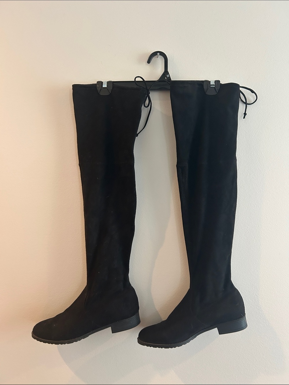 Unisa Black Over-The-Knee Suede Lace-Back Flat Boots- Size 7.5